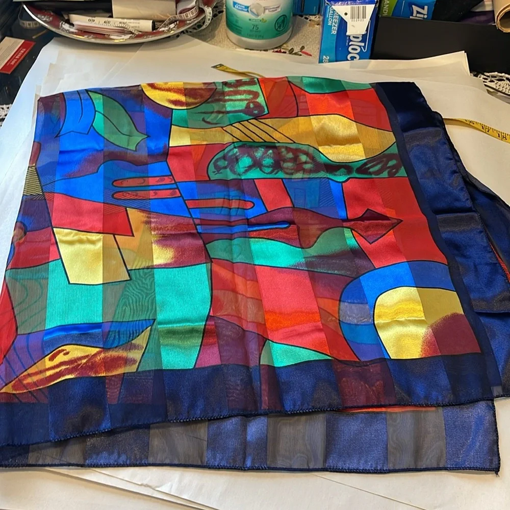 Picasso Painting oversized scarf square 40x40 polyester abstract print colorful